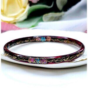 Vintage Deep Red Enamel Cloisonne Large Bracelet